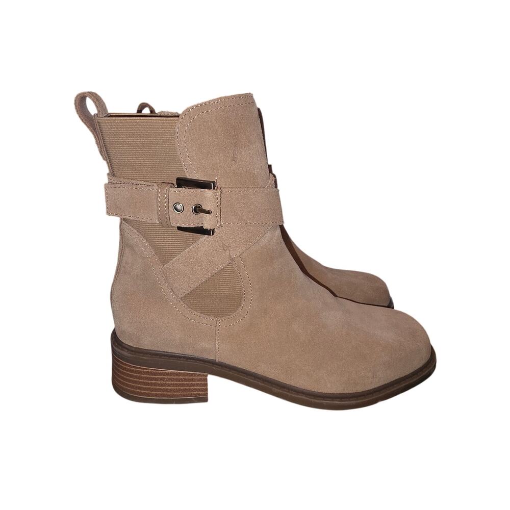 Ankle Boots David Pliner Mathilda‎ Suede Moto Tan Side Zip Women’s Size 6M